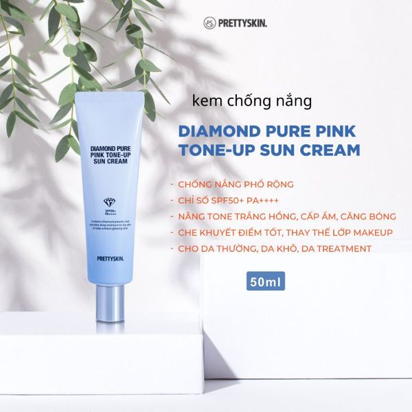 KEM CHỐNG NẮNG PRETTY SKIN DIAMOND PURE PINK TONE-UP 50ML [MUA 1 KCN TẶNG 1 MẶT NẠ OHESI 25K]