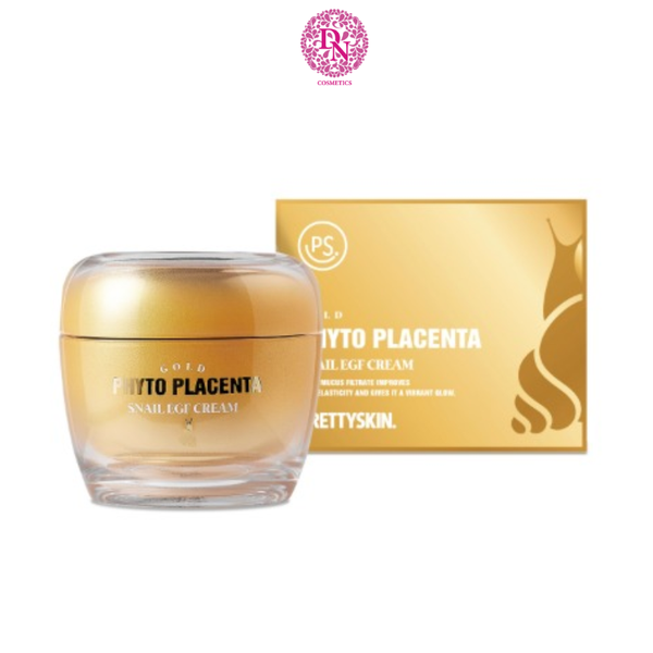 KEM ỐC SÊN CHỐNG LÃO HÓA PRETTY SKIN GOLD PHYTO PLACENTA SNAIL EGF CREAM 50ML  [MUA 1 KEM ỐC SÊN TẶNG 1 SERUM VITAMIN C QUÝT XANH BERGAMO 10ML]