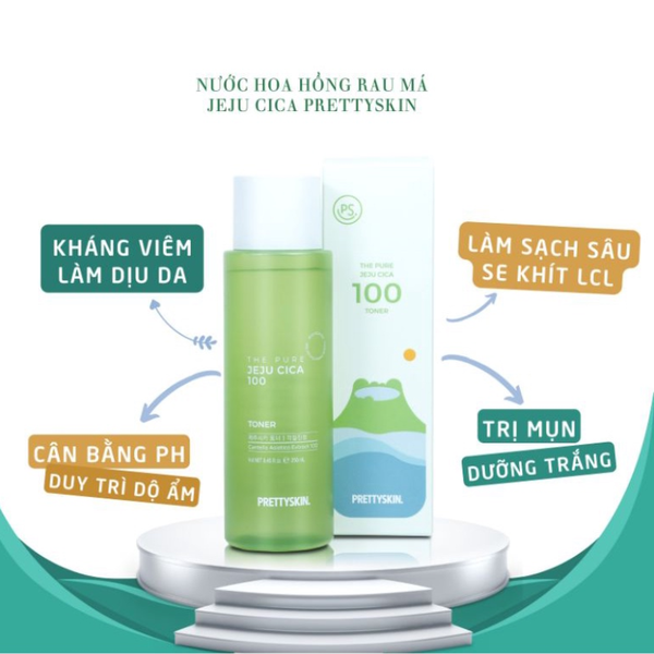 NƯỚC HOA HỒNG PRETTY SKIN RAU MÁ JEJU CICA  [MUA 1 TONER TẶNG 1 SERUM VITAMIN C QUÝT XANH BERGAMO 10ML]