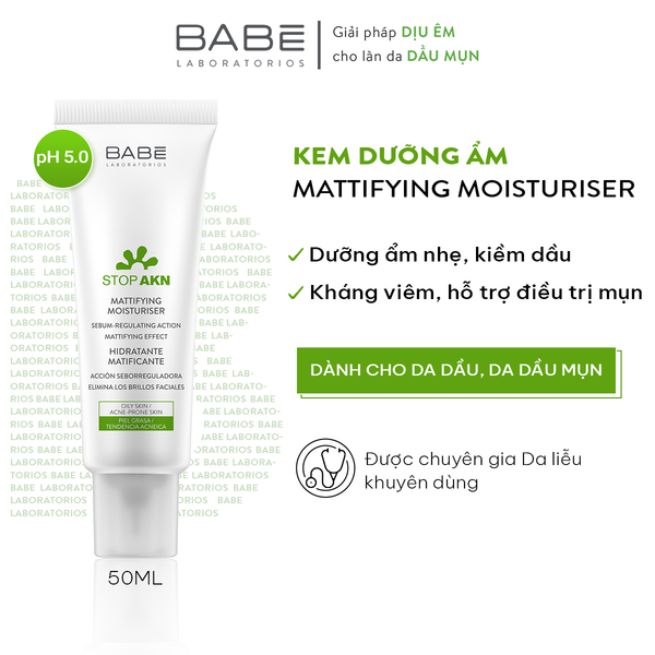 KEM DƯỠNG BABE STOP AKN MATTIFYING MOISTURISER 50ML