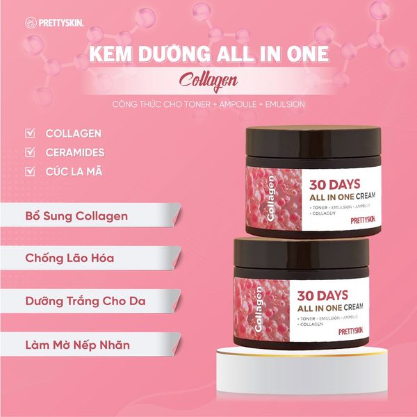 KEM DƯỠNG PRETTY SKIN 30 DAYS ALL IN ONE 50ML [MUA 1 KEM DƯỠNG TẶNG 1 MẶT NẠ OHESI 25K]