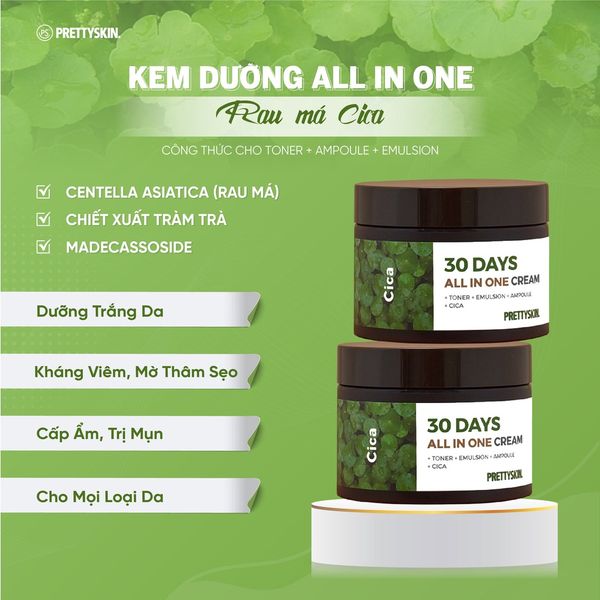 KEM DƯỠNG PRETTY SKIN 30 DAYS ALL IN ONE 50ML [MUA 1 KEM DƯỠNG TẶNG 1 MẶT NẠ OHESI 25K]