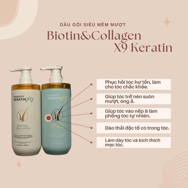 BỘ DẦU GỘI XẢ VOUDIOTY KERATIN X9 BIOTIN & COLLAGEN 500ML