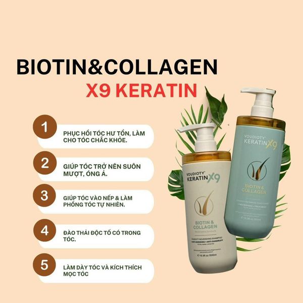 BỘ DẦU GỘI XẢ VOUDIOTY KERATIN X9 BIOTIN & COLLAGEN 500ML