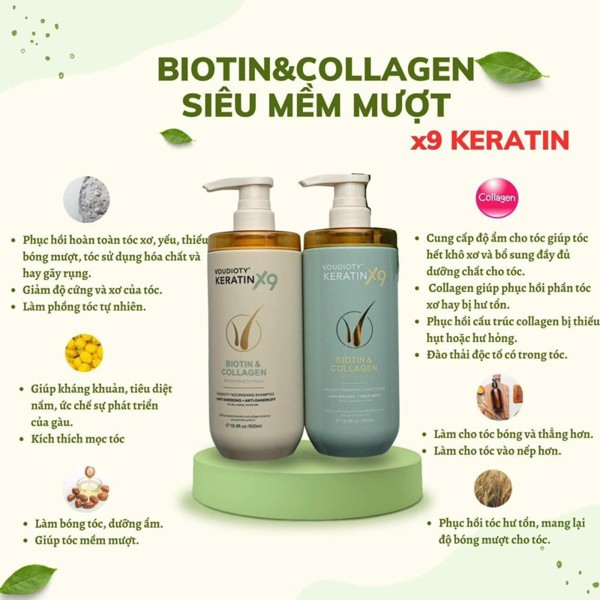 BỘ DẦU GỘI XẢ VOUDIOTY KERATIN X9 BIOTIN & COLLAGEN 500ML