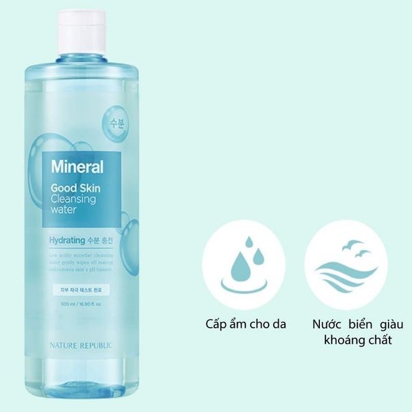 NƯỚC TẨY TRANG NATURE REPUBLIC GOOD SKIN MINERAL AMPOULE CLEANSING WATER HYDRATING 500ML