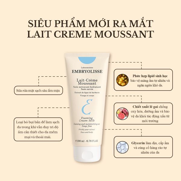 SỮA RỬA MẶT SẠCH SÂU CẤP ẨM EMBRYOLISSE LAIT - CREME MOUSSANT 200ML