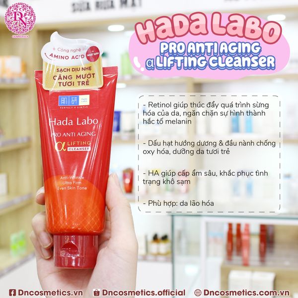 SỮA RỬA MẶT HADA LABO PRO ANTI AGING CLEANSER 80G CHỐNG LÃO HÓA - MÀU ĐỎ