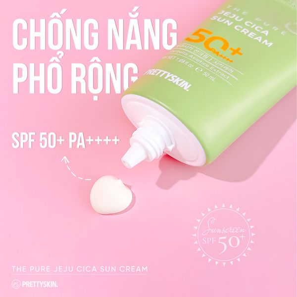 KEM CHỐNG NẮNG RAU MÁ PRETTY SKIN THE PURE JEJU CICA SUN CREAM 50ML  [MUA 1 KCN TẶNG 1 MẶT NẠ OHESI 25K]