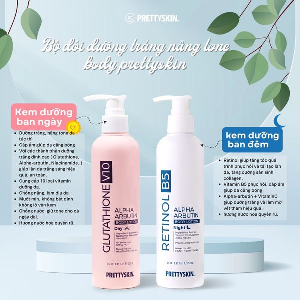 KEM DƯỠNG TRẮNG DA BODY PRETTY SKIN RETINOL BODY LOTION 250ML [MUA 1 KEM DƯỠNG TẶNG 1 SERUM VITAMIN C QUÝT XANH BERGAMO 10ML]