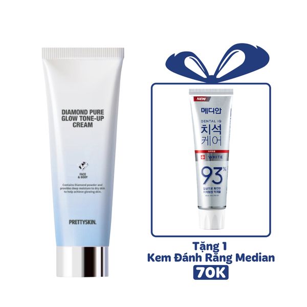 KEM DƯỠNG KIM CƯƠNG TRẮNG DA NÂNG TONE MẶT VÀ BODY PRETTY SKIN DIAMOND PURE GLOW TONE UP CREAM 100ML [MUA 1 TONER TẶNG 1 SERUM VITAMIN C QUÝT XANH BERGAMO 10ML]