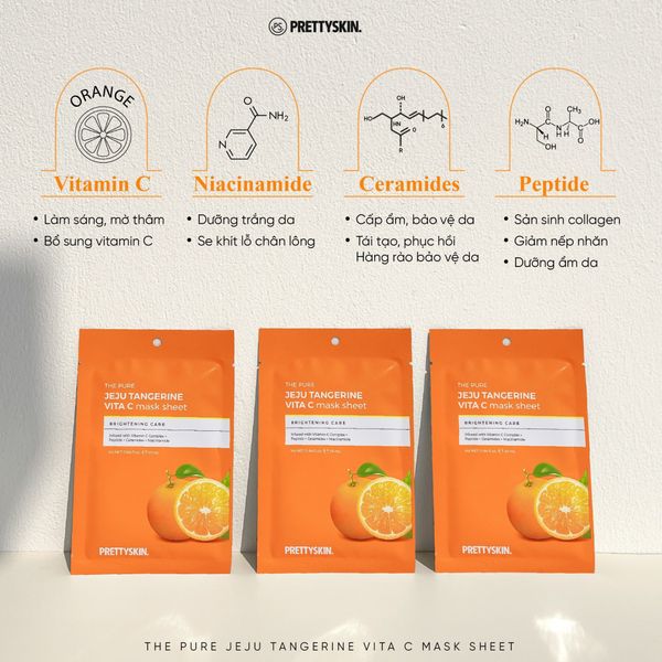 MẶT NẠ VITAMIN C PRETTY SKIN THE PURE JEJU TANGERINE VITA C MASK SHEET