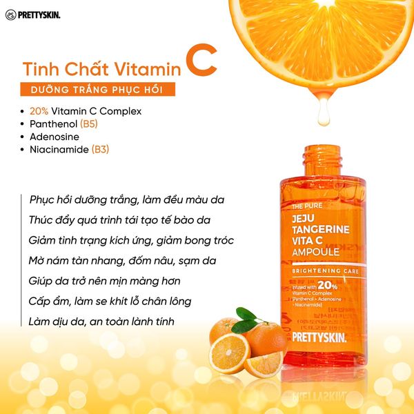 TINH CHẤT VITA C PRETTY SKIN THE PURE JEJU TANGERINE VITA C AMPOULE 52ML [MUA 1 TINH CHẤT TẶNG 1 SERUM VITAMIN C QUÝT XANH BERGAMO 10ML]