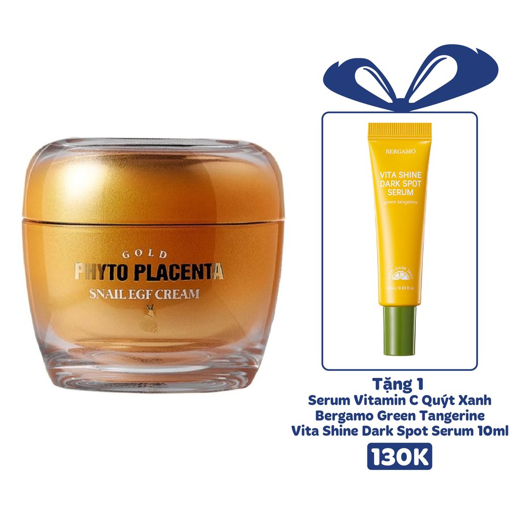 KEM ỐC SÊN CHỐNG LÃO HÓA PRETTY SKIN GOLD PHYTO PLACENTA SNAIL EGF CREAM 50ML  [MUA 1 KEM ỐC SÊN TẶNG 1 SERUM VITAMIN C QUÝT XANH BERGAMO 10ML]