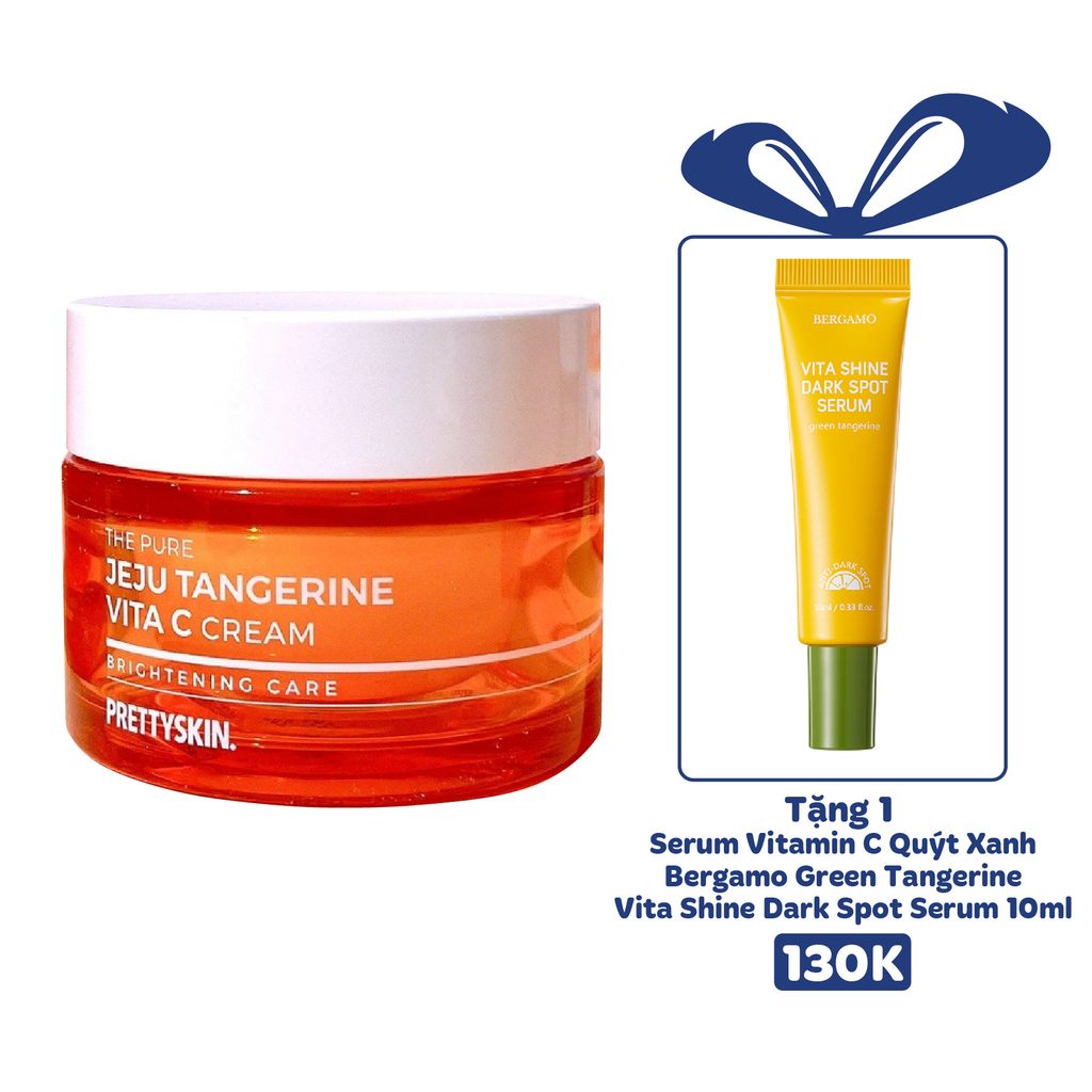 KEM DƯỠNG TRẮNG DA PRETTY SKIN THE PURE JEJU TANGERINE VITA C CREAM 52ML[MUA 1 KEM DƯỠNG TẶNG 1 SERUM VITAMIN C QUÝT XANH BERGAMO 10ML]