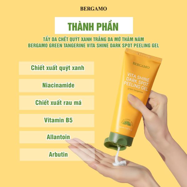 TẨY DA CHẾT QUÝT XANH TRẮNG DA MỜ THÂM NÁM BERGAMO GREEN TANGERIN VITA SHINE DARK SPOT PEELING GEL 150ML