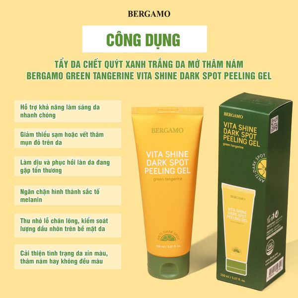 TẨY DA CHẾT QUÝT XANH TRẮNG DA MỜ THÂM NÁM BERGAMO GREEN TANGERIN VITA SHINE DARK SPOT PEELING GEL 150ML