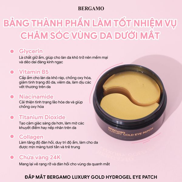 ĐẮP MẮT BERGAMO LUXURY GOLD HYDROGEL EYE PATCH (60PCS) 90G