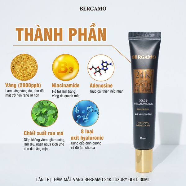 LĂN GIẢM THÂM MẮT VÀNG BERGAMO 24K LUXURY GOLD EYE SERUM 30ML