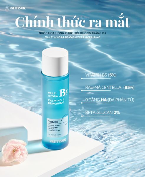 NƯỚC HOA HỒNG HỖ TRỢ PHỤC HỒI, DƯỠNG TRẮNG PRETTY SKIN MULTI HYDRA B5 CALMING & REPAIRING TONER 205ML