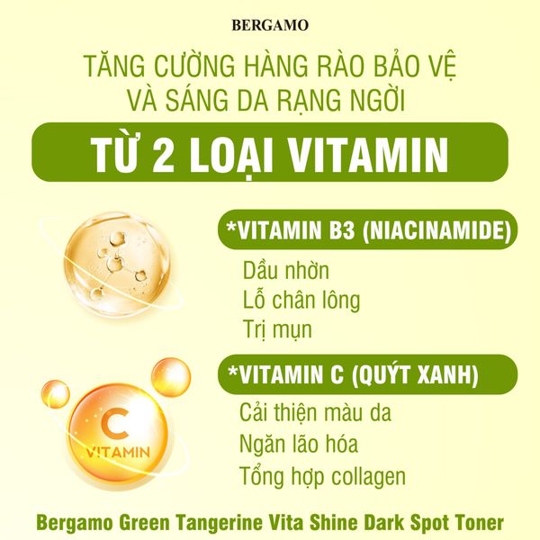 TONER QUÝT XANH TRẮNG DA MỜ THÂM NÁM BERGAMO GREEN TANGERIN VITA SHINE DARK SPOT TONER 180ML