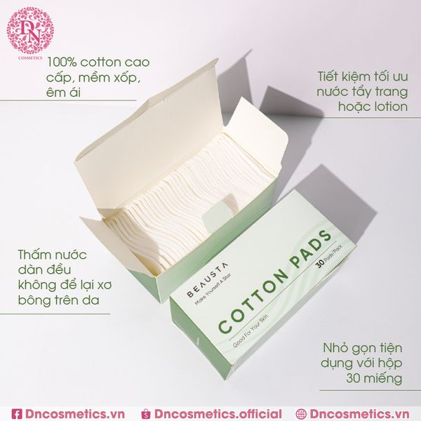 BÔNG TẨY TRANG BEAUSTA COTTON PADS HỘP 30 MIẾNG