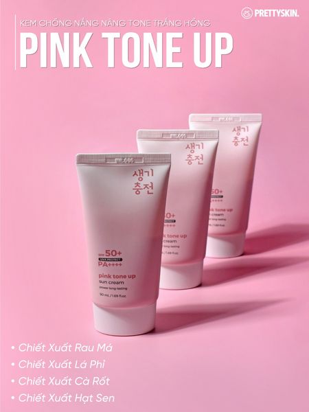 KEM CHỐNG NẮNG NÂNG TONE PRETTY SKIN PINK TONE UP SUN CREAM 50ML [MUA 1 KEM CHỐNG NẮNG TẶNG 1 MẶT NẠ OHESI 25K]