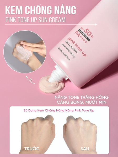 KEM CHỐNG NẮNG NÂNG TONE PRETTY SKIN PINK TONE UP SUN CREAM 50ML [MUA 1 KEM CHỐNG NẮNG TẶNG 1 MẶT NẠ OHESI 25K]