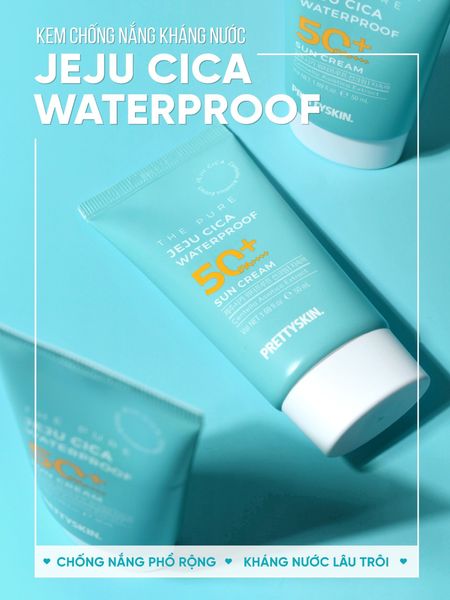 KEM CHỐNG NẮNG KHÔNG TRÔI PRETTY SKIN JEJU CICA WATERPROOF SUN CREAM 50ML [MUA 1 KEM CHỐNG NẮNG TẶNG 1 MẶT NẠ OHESI 25K]