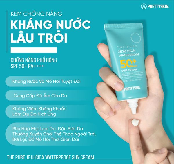 KEM CHỐNG NẮNG KHÔNG TRÔI PRETTY SKIN JEJU CICA WATERPROOF SUN CREAM 50ML [MUA 1 KEM CHỐNG NẮNG TẶNG 1 MẶT NẠ OHESI 25K]