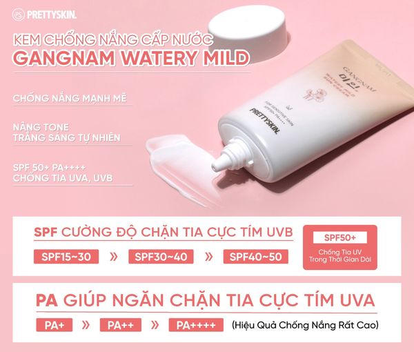 KEM CHỐNG NẮNG TRẮNG DA PRETTY SKIN GANGNAM WATERY MILD SUN CREAM 50ML  [MUA 1 KEM CHỐNG NẮNG TẶNG 1 MẶT NẠ OHESI 25K]