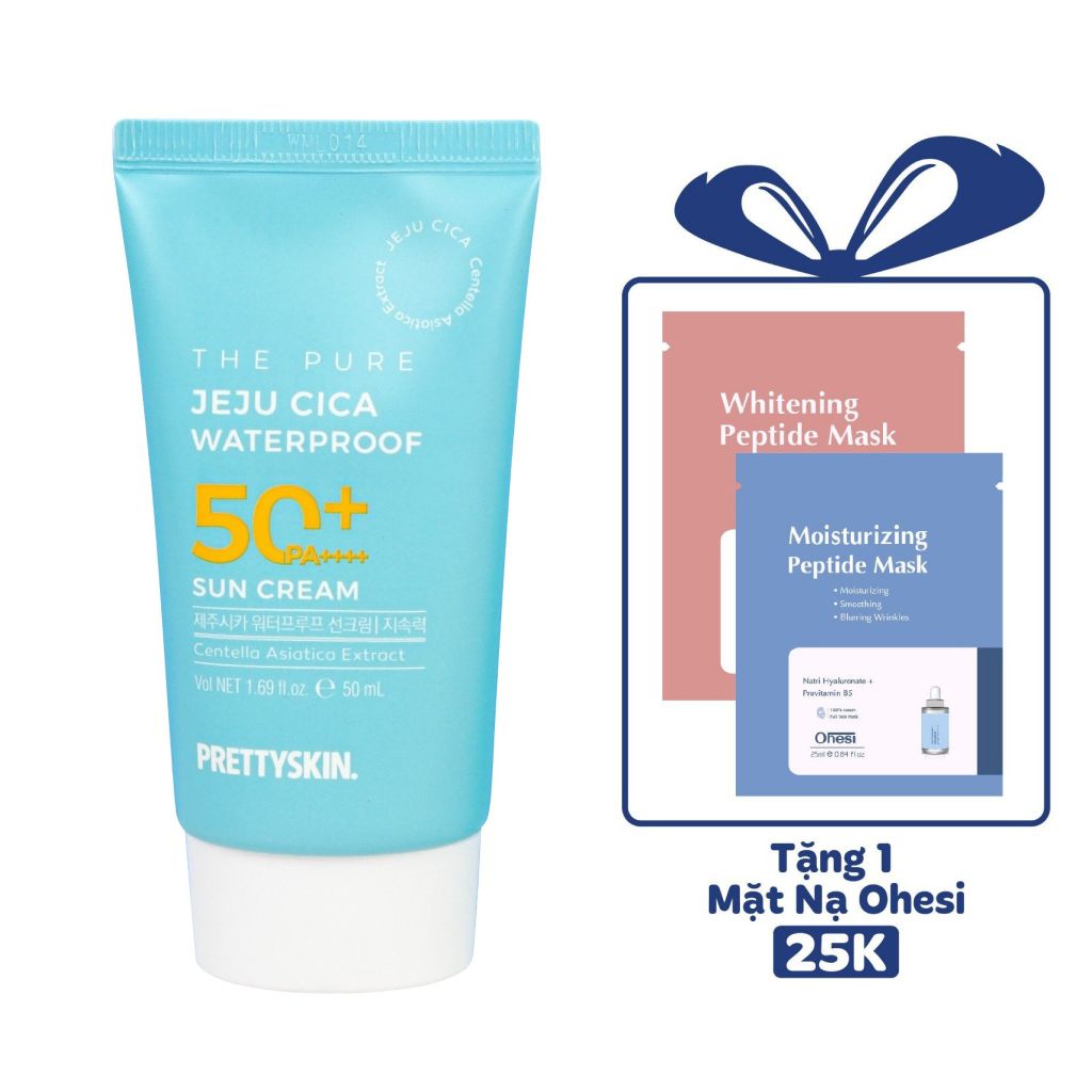 KEM CHỐNG NẮNG KHÔNG TRÔI PRETTY SKIN JEJU CICA WATERPROOF SUN CREAM 50ML [MUA 1 KEM CHỐNG NẮNG TẶNG 1 MẶT NẠ OHESI 25K]