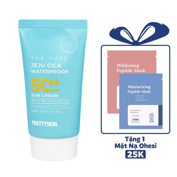 KEM CHỐNG NẮNG KHÔNG TRÔI PRETTY SKIN JEJU CICA WATERPROOF SUN CREAM 50ML [MUA 1 KEM CHỐNG NẮNG TẶNG 1 MẶT NẠ OHESI 25K]