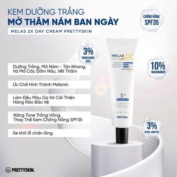 KEM DƯỠNG TRẮNG MỜ THÂM NÁM PRETTY SKIN MELAS 2X 50ML [MUA 1 KEM DƯỠNG TẶNG 1 SERUM QUÝT XANH 10ML]