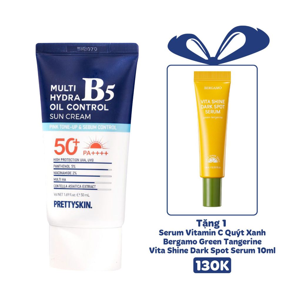 KEM CHỐNG NẮNG PHỤC HỒI PRETTY SKIN MULTI HYDRA B5 OIL CONTROL SUN CREAM DÀNH CHO DA DẦU 50ML [MUA 1 KEM CHỐNG NẮNG TẶNG 1 SERUM QUÝT XANH 10ML]