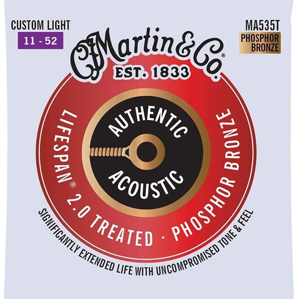  Martin MA535T Authentic Acoustic Lifespan 2.0 Phosphor Bronze Acoustic Guitar Strings, Custom Light, 11-52 