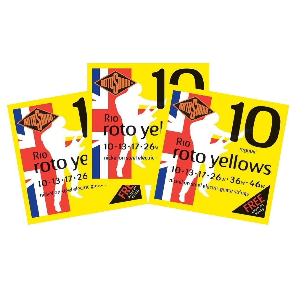  Rotosound R10 Roto Yellows Nickel On Steel Electric Guitar Strings - .010-.046 Regular 