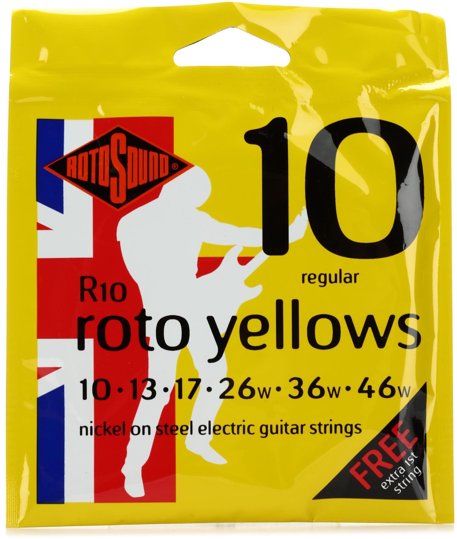 Rotosound R10 Roto Yellows Nickel On Steel Electric Guitar Strings - .010-.046 Regular