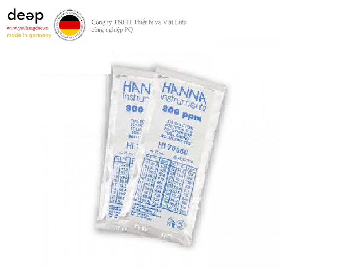 Dung Dịch Hiệu Chuẩn TDS 800 mg/L (ppm), Hộp 25 gói 20mL Hanna HI70080P DEEP52 https://yeuhangduc.vn/
