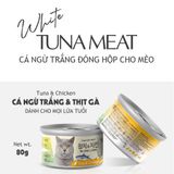  Thịt hộp Meowow cho mèo | Cá ngừ trắng nguyên miếng và nước hầm xương | Giàu DHA và Omega-3 | Nhiều topping 