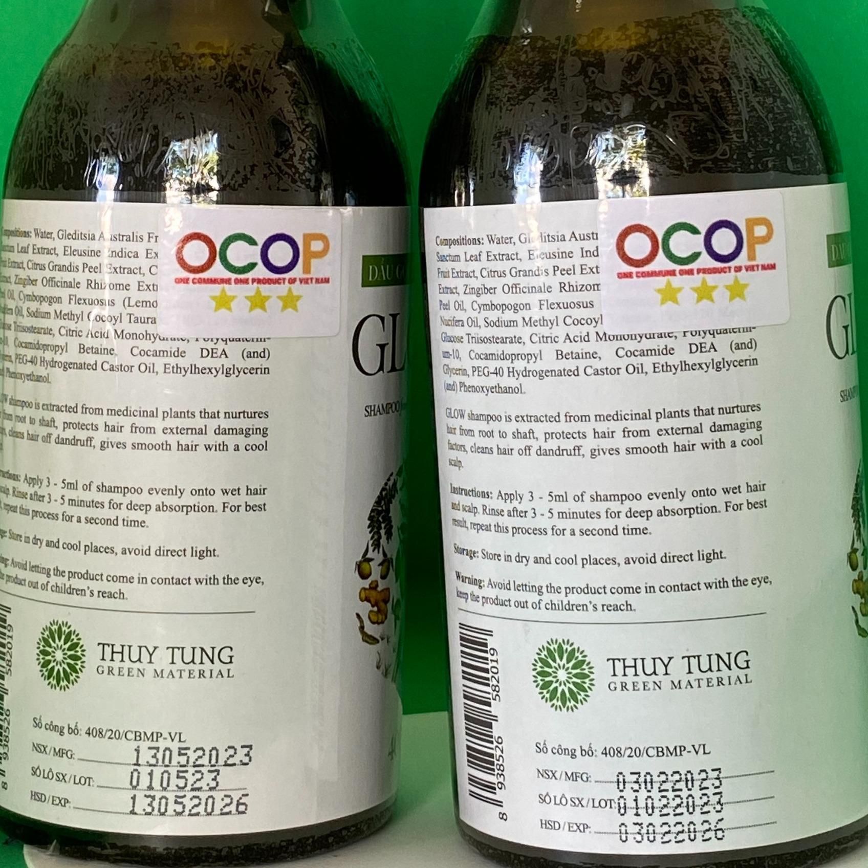 Dầu gội dược liệu GLOW 400ml được chiết xuất từ bồ kết, hương nhu tía, mần trầu, chanh, sả, gừng, vỏ bưởi