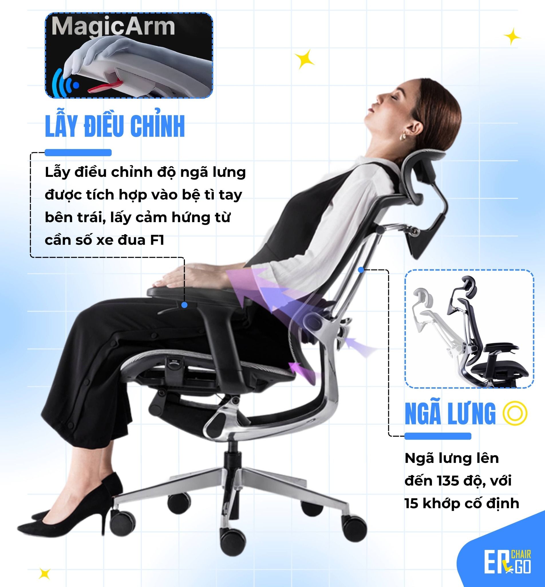  Ghế Ergonomic Công Thái Học Marrit Trắng Xám Bản 5D 2023 (Tặng Phụ Kiện Mắc Áo) 