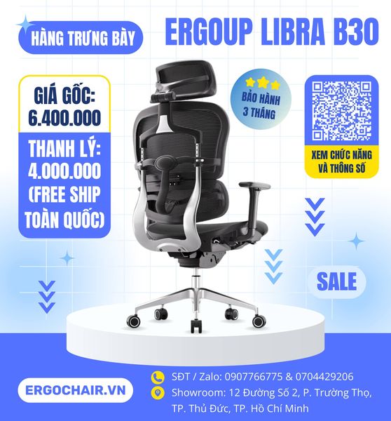  [SOLD - Hàng trưng bày thanh lý] Ghế công thái học LIBRA ERGOUP B30 màu Đen có kê chân 