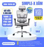  [SOLD - Hàng trưng bày thanh lý] Ghế Ergonomic 2 lưng Simple-X Xám ( TỰA ĐẦU 3D + TAY 3D ) 