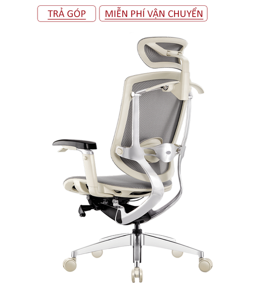  Ghế Ergonomic Công Thái Học Marrit Trắng Xám Bản 5D 2023 (Tặng Phụ Kiện Mắc Áo) 