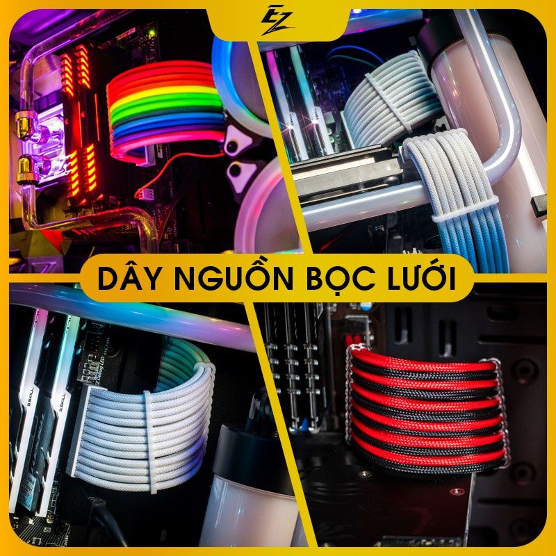  Dây Nguồn Bọc Lưới 6 pin - Trắng 