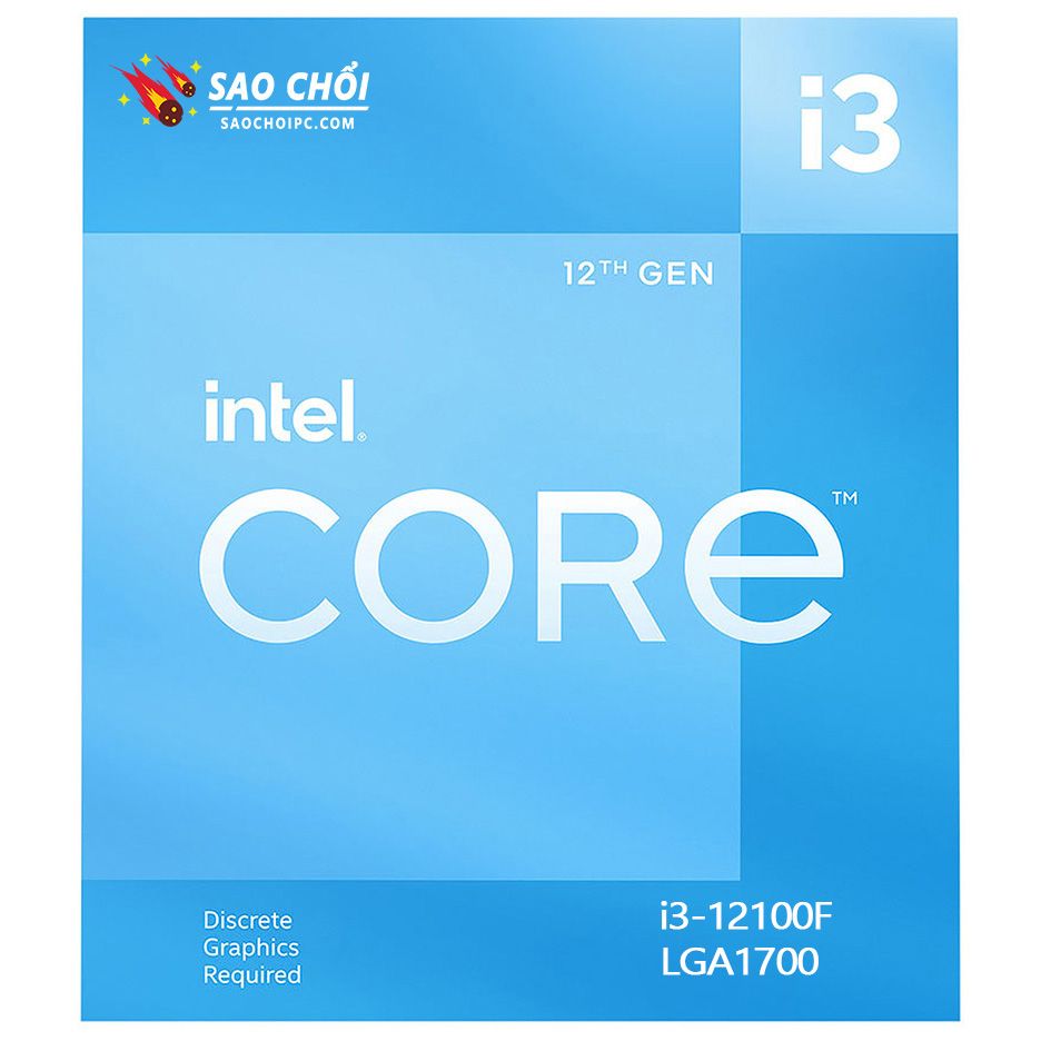 CPU Intel Core I3 12100F Box hãng (3.3GHz turbo up to 4.3GHz, 4 nhân 8 luồng, 12MB Cache, 58W) - Socket 1700