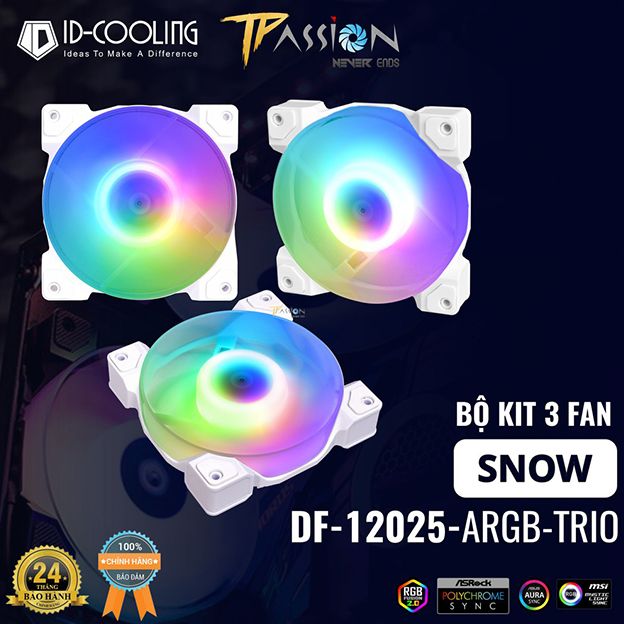 KIT 3 FAN CASE ID-COOLING DF-12025-ARGB TRIO SNOW - WHITE (ID-FAN-DF-12025-ARGB-TRIO-SNOW)