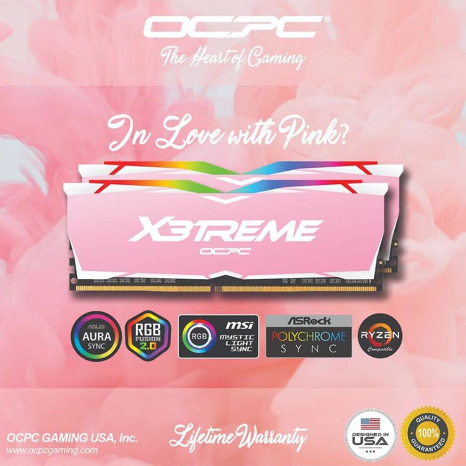 KIT RAM DDR4 OCPC X3TREME RGB 16GB 8GBX2 3200 PINK