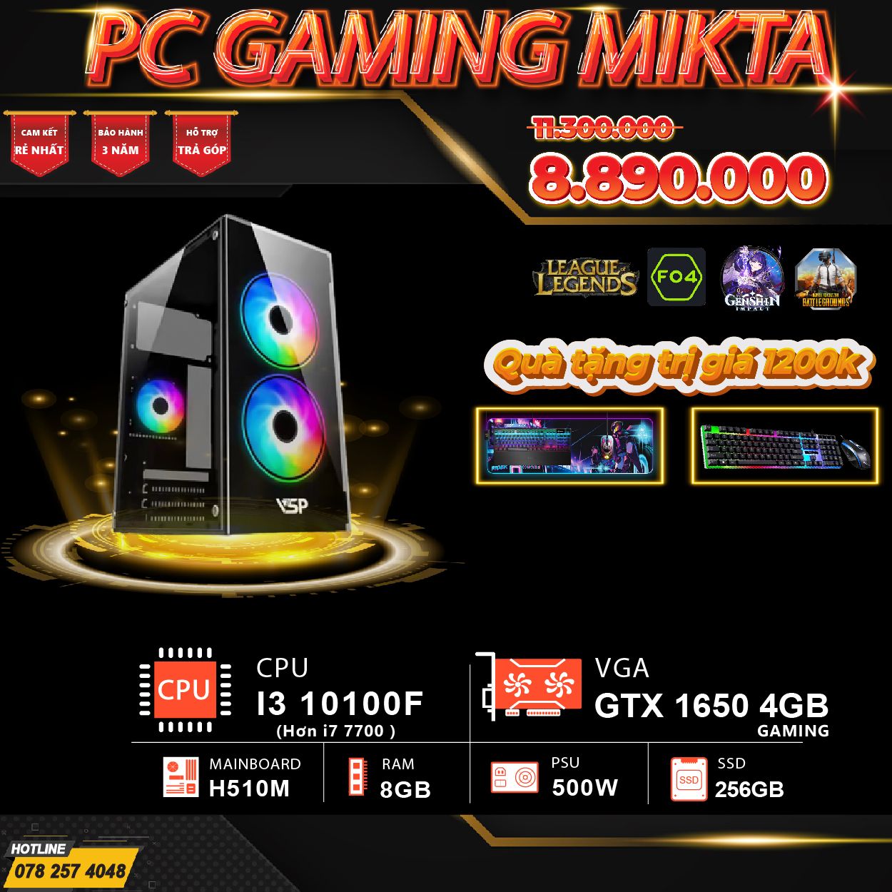  PC GAMING MIKTA 1 I3 10105F / RAM 8GB / GTX 1650 / SSD 120GB 